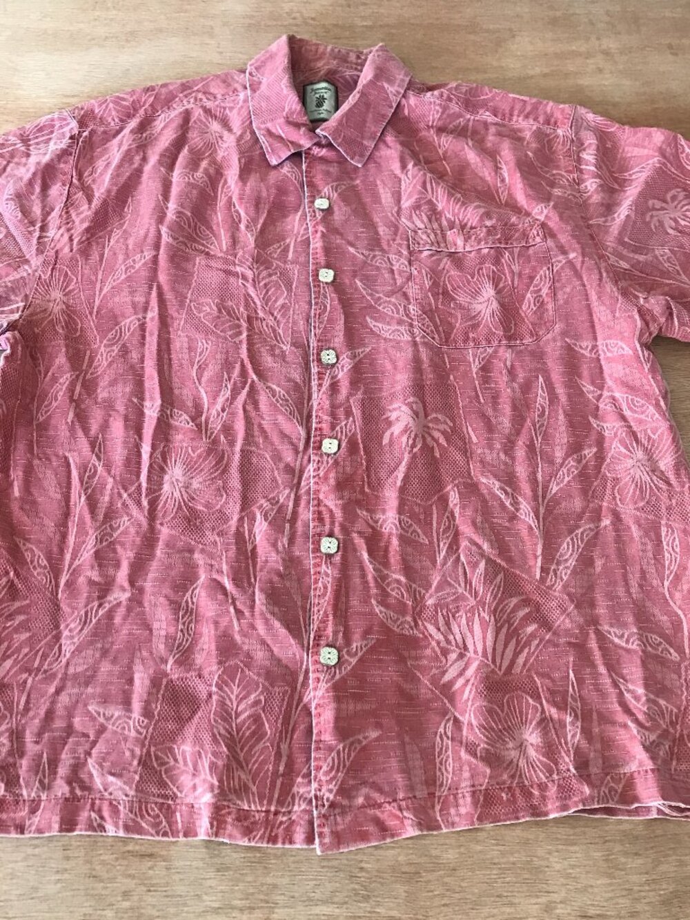 Jamaica Jaxx 100% Silk Hawaiian Shirt Men L Salmon Pink Floral Button Up Pocket
